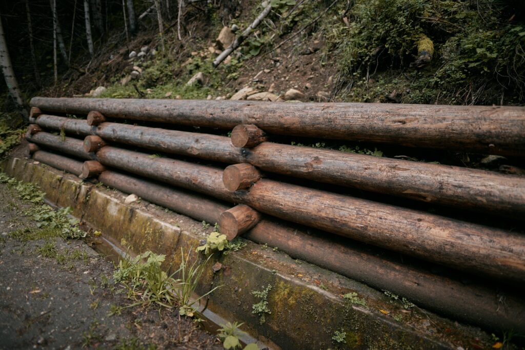 A retaining wall made from lumber