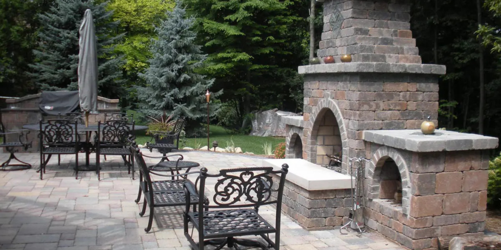 outdoor stone fireplace